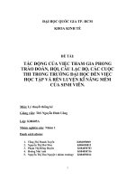 TÁC ĐỘNG CỦA VIỆC THAM GIA PHONG TRÀO ĐOÀN, HỘI, CÂU LẠC BỘ, CÁC CUỘC THI TRONG TRƯỜNG ĐẠI HỌC ĐẾN VIỆC HỌC TẬP VÀ RÈN LUYỆN KĨ NĂNG MỀM CỦA SINH VIÊN