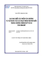 Dạy đọc hiểu tác phẩm văn chương và vận dụng vào các đoạn trích truyện Kiều trong chương trình ngữ văn 10