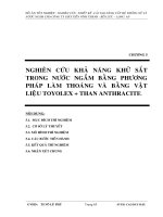 nghiên cứu khả năng khử sắt trong nước ngầm bằng phương pháp làm thoáng và bằng vật liệu Toyolex
