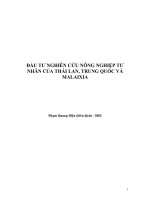 ĐẦU TƯ NGHIÊN CỨU NÔNG NGHIỆP TƯ NHÂN CỦA THÁI LAN, TRUNG QUỐC VÀ MALAIXIA