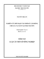 NGHIÊN CỨU BÓN ĐẠM VÀO THỜI KÌ LÀM ĐÒNG CHO LÚA VỤ XUÂN TẠI THÁI NGUYÊN