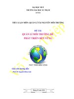QUẢN LÍ MÔI TRƯỜNG ĐỂ  PHÁT TRIỂN BỀN VỮNG