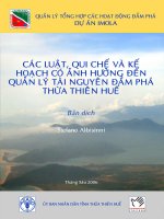 các luật, quy chế và kế hoạch có ảnh hưởng đến quản lý tài nguyên đầm phá Thừa Thiên Huế