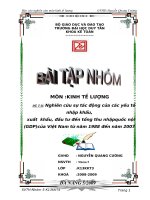 Nghiên cứu sự tác động của các yếu tố nhập khẩu, xuất  khẩu, đầu tư đến tổng thu nhậpquốc nội (GDP)của Việt Nam từ năm 1988 đến năm 2007