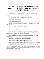 PHÂN TÍCH BÁO CÁO TÀI CHÍNH CỦA CÔNG TY CỔ PHẦN DƯỢC HẬU GIANG (MCK: DHG)