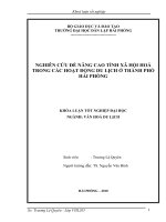 NGHIÊN CỨU ĐỂ NÂNG CAO TÍNH XÃ HỘI HOÁ  TRONG CÁC HOẠT ĐỘNG DU LỊCH Ở THÀNH PHỐ  HẢI PHÒNG