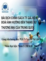 CHÍNH SÁCH tỷ GIÁ hối đoái có ẢNH HƯỞNG đến THẶNG dư THƯƠNG mại TRUNG QUỐC KHÔNG 