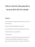 Thẩm tra cấp Giấy chứng nhận đầu tư cho dự án BOT, BTO, BT (cấp Bộ)*