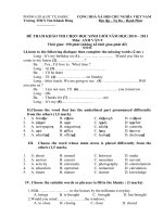 Đề thi HS Giỏi Tiếng Anh 9 có đáp án