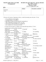 Đề kiểm tra giữa HKI T.Anh 10 và đáp án