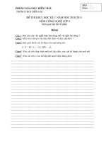 Đề+Đáp án Thi KSCL học kỳ I Môn CN9 năm học 2010-2011