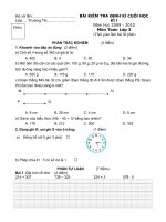 Đề kiểm tra Toán 3 cuối kì 1