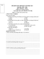 ĐỀ THI CUỐI HỌC KÌ I MÔN KHOA HỌC (HOÀNG THỤ )