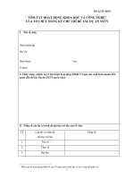 Mẫu tóm tắt hoạt động khoa học và công nghệ của tổ chức đăng ký chủ trì đề tài, dự án sản xuất thử nghiệm