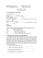 ĐỀ THI HỌC KỲ I ANH VĂN 8(2010-2011) CÓ ĐÁP ÁN
