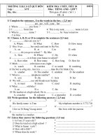 KIểm tra 1 tiết Tiếng Anh 7- Tiết 20