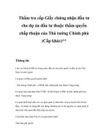 Thẩm tra cấp Giấy chứng nhận đầu tư cho dự án đầu tư thuộc thẩm quyền chấp thuận của Thủ tướng Chính phủ