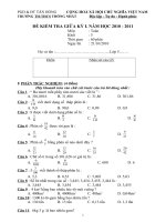 Đề thi môn Toán lớp 5 giữa HKI NH 2010-2011