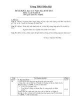 Đề+Đáp án Thi KSCL học kỳ I Môn Lịch Sử 8 Năm học 2010-2011