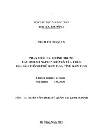 Phân tích tài chính trong các doanh nghiệp nhỏ và vừa trên địa bàn thành phố kon tum, tỉnh kon tum