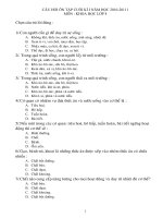 Câu hỏi ôn tập Khoa học cuối kì I năm học 2010-2011