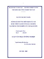 Luận văn đánh giá đáp ứng miễn dịch của vịt được tiêm vacxin cúm gia cùm h5n1 tại trung tâm nghiên cứu vịt đại xuyên 