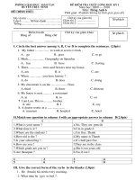 Đề thi  học kỳ I Tiếng Anh 6