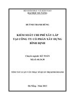 Kiểm soát chi phí xây lắp tại công ty cổ phần xây dựng bình định