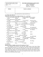 Đề thi HKI TA 9 2010-2011có dáp án