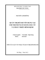 Quản trị rủi ro tín dụng tại chi nhánh ngân hàng đầu tư và phát triển bình định(tóm tắt)