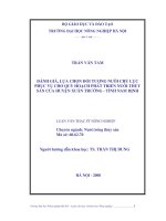 Luận văn đánh giá, lựa chọn đối tượng nuôi chủ lực phục vụ cho quy hoạch phát triển nuôi thuỷ sản của huyện xuân trường, tỉnh nam định 