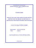 Luận văn đánh giá việc thực hiện chính sách bồi thường khi nhà nước thu hồi đất tại một số dự án trên địa bàn thành phố ninh bình, tỉnh ninh bình 