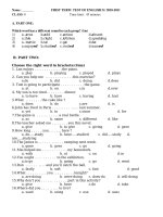 ĐỀ THI HKI + ĐÁP ÁN -A 8
