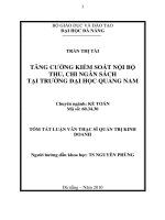 Tăng cường kiểm soát nội bộ thu, chi ngân sách tại trường đại học quảng nam 