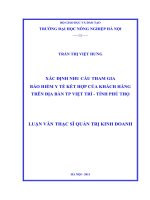 Luận văn xác định nhu cầu tham gia bảo hiểm y tế kết hợp của khách hàng trên địa bàn TP việt trì   tỉnh phú thọ 
