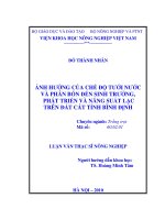 Ảnh hưởng của chế độ tưới nước và phân bón đến sinh trưởng, phát triển và năng suất lạc trên đất cát tỉnh bình định 