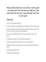 Đăng ký khai sinh cho trẻ em sinh ra ở nước ngoài và có quốc tịch Việt Nam theo quy định của Luật quốc tịch Việt Nam tại cơ quan đại diện Việt Nam ở nước ngoài