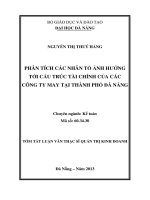 Phân tích các nhân tố ảnh hưởng tới cấu trúc tài chính của các công ty may tại thành phố đà nẵng 