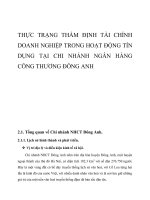 THỰC TRẠNG THẨM ĐỊNH TÀI CHÍNH DOANH NGHIỆP TRONG HOẠT ĐỘNG TÍN DỤNG TẠI CHI NHÁNH NGÂN HÀNG CÔNG THƯƠNG ĐÔNG ANH