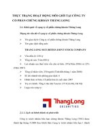 THỰC TRẠNG HOẠT ĐỘNG MÔI GIỚI TẠI CÔNG TY CỔ PHẦN CHỨNG KHOÁN THĂNG LONG