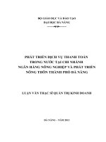 Phát triển dịch vụ thanh toán trong nước tại chi nhánh ngân hàng nông nghiệp và phát triển nông thôn thành phố đà nẵng