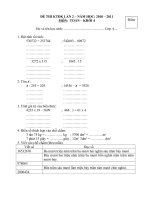Đề thi KTĐK lần 2 Môn Toán 4 - NH 2010-2011