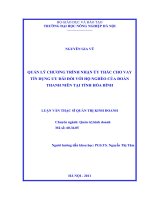 Luận văn quản lý chương trình nhận ủy thác cho vay tín dụng ưu đãi đối với hộ nghèo của đoàn thanh niên tại tỉnh hòa bình 