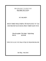 Hoàn thiện hoạt động tín dụng đầu tư tại chi nhánh ngân hàng phát triển kon tum 