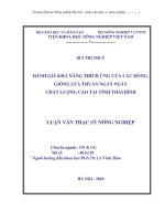 Đánh giá khả năng thích ứng của các dòng, giống lúa ngắn ngày chất lượng cao tại tỉnh thái bình 