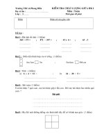 Đề kiểm tra ĐK giữa học kì I Môn Toán