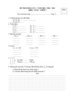 Đề thi KTĐK lần 2 Môn Toán 3 - NH 2010-2011