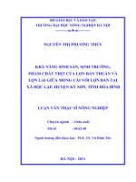 Luận văn khả năng sinh sản, sinh trưởng, phẩm chất thịt của lợn bản thuần và lợn lai giữa móng cái với lợn bản tại xã độc lập, huyện kỳ sơn, tỉnh hòa bình 