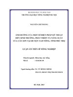 Ảnh hưởng của một số biện pháp kỹ thuật đến sinh trưởng phát triển, năng suất và chất lượng nhựa của cây sơn trồng tại huyện tam nông, tỉnh phú thọ 