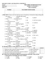 ĐỀ KIỂM TRA HỌC KÌ I ANH 7 (2010-2011)